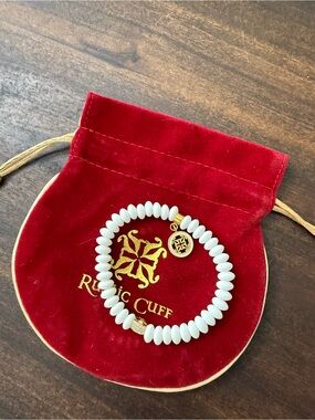 Rustic Cuff White Beaded Bracelet with Gold Charm